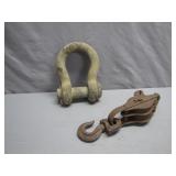 Vintage Industrial Pulley and Shackle Set