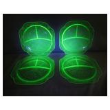 4 Matching Uranium Glass Divided Plates