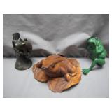 3 Frog Figurines in Mixed Materials