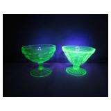 Uranium Glass Sherbert Dishes, 2 Unique Designs