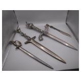 4 Unique Metal Sword Letter Openers