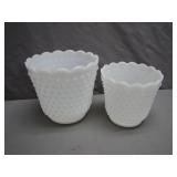 Hobnail Milk Glass Planters, Set of 2