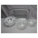 4 Glass Bowls and Baking Dish
