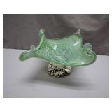 Green Glass Centerpiece With Ornate Base