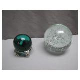 Two Glass Orb Paperweights