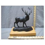 Majestic Bronze Stag Statue on Wooden Base