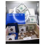 Cigar Box of Vintage US Coins & Currency