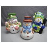 3 Ceramic Snowman Cookie Jars