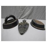 Cast Iron: 2 Sad Irons and a Trivet
