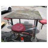 Heavy Iron Frame Mess Hall Table With Stools