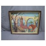 Framed Painting of Archway and Village Scene