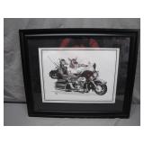 Framed Artwork of Dragon Riders on Motorcycle