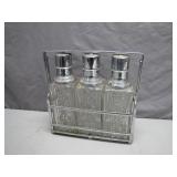 3 Glass Bottles in Metal Carrier