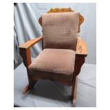 Wooden Rocking Chair With Upholstered Seat