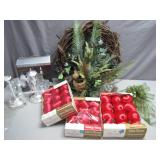 Festive Decor Lot with Wreath and Tapers