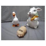 Ceramic Animal Figurines: Pig, Rabbit, Goose