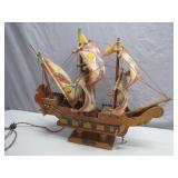 Electrified Wooden Model Ship With Painted Sails