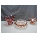 3 Pink Depression Glass Dishes