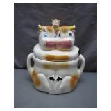 Hand-Painted Cow Cookie Jar With Lid