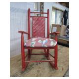 Red Wooden Rocking Chair With Bird Motif Seat