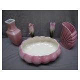 Pink Ceramic Vases and Bowl