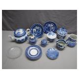 Blue-and-White China Tea Set with Plates