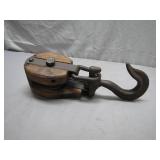 Wood and Iron Double Pulley With Hook