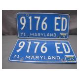 1971 Maryland License Plates Set