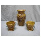 Rustic Earthenware Vase And Matching Pail Set