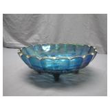 Blue Footed Carnival Glass Bowl