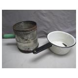 Flour Sifter and Enamelware Saucepan Set