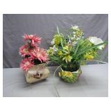 2 Floral Arrangements in Unique Planters