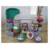 Festive Decorative Tins with Storage Bin