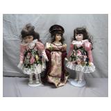 3 Porcelain Collectible Dolls