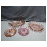 4 Pink Depression Glass Dishes