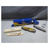 Lot: Lowe's Truck, Knives, and Toy Car Set