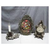 Ornate Clock, Frame, and Candleholder