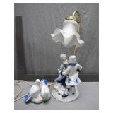 Porcelain Figurine Lamp with Doves Decor