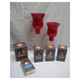 Red Glass Goblets and Fontanini Figurines