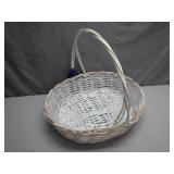 White Wicker Basket with Handle and Bow