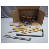 Tools With Wrenches and Wooden Chisels