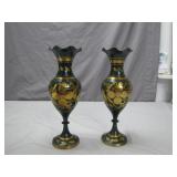 2 Ornate Solid Brass Vases With Gold Detailing