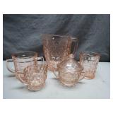 Pink Depression Glass Tableware Set