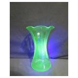Uranium Glass Ruffled Top Vase