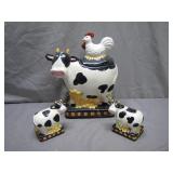 Cow and Chicken Ceramic Figurine Set