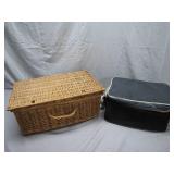 Wicker Basket and Insulated Picnic Set Duo
