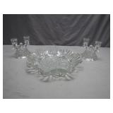 Glass Dish and Double Candle Holder Set