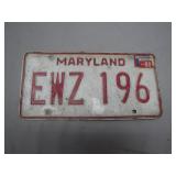 Maryland License Plate from 1980