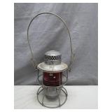 Railroad Lantern With Red Globe and Markings