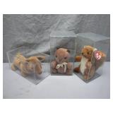 3 TY Beanie Babies in Display Cases